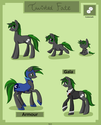 Size: 2150x2678 | Tagged: safe, artist:violentdreamsofmine, oc, oc only, oc:twisted fate, pony, unicorn, armor, baby, baby pony, clothes, colt, high res, male, reference sheet, solo, stallion, suit