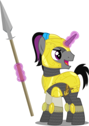 Size: 3562x5000 | Tagged: safe, artist:xenoneal, oc, oc only, oc:fresh edge, pony, unicorn, absurd resolution, armor, magic, male, simple background, solo, spear, stallion, transparent background, vector, weapon