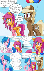 Size: 2000x3200 | Tagged: safe, artist:jake heritagu, firefly, scootaloo, oc, oc:sandy hooves, pony, comic:ask motherly scootaloo, g4, ask, balloon, cloudsdale, comic, hairpin, high res, motherly scootaloo, sweatshirt