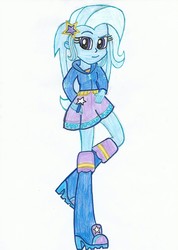 Size: 1660x2337 | Tagged: safe, artist:cybertronianbrony, trixie, equestria girls, g4, boots, clothes, female, hoodie, shoes, skirt, solo, traditional art