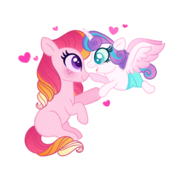 Size: 1000x1000 | Tagged: safe, artist:carouselunique, princess flurry heart, oc, oc:honeycrisp blossom, earth pony, pony, honeycrisp tales, g4, baby, blank flank, boop, cute, diaper, female, filly, flurrybetes, half-siblings, heart, interdimensional siblings, offspring, parent:big macintosh, parent:princess cadance, parents:cadmac, simple background, sisters, transparent background