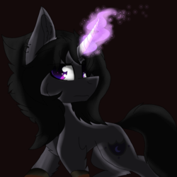 Size: 2560x2560 | Tagged: safe, artist:brokensilence, oc, oc only, oc:nocturnal, pony, unicorn, bracelet, ear piercing, frown, high res, jewelry, magic, male, piercing, simple background, stallion