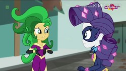 Size: 1280x720 | Tagged: safe, screencap, mane-iac, radiance, rarity, sunset shimmer, equestria girls, equestria girls specials, g4, my little pony equestria girls: movie magic, clothes, costume, power ponies, wig