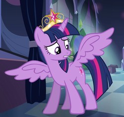 Size: 1145x1080 | Tagged: safe, screencap, twilight sparkle, alicorn, pony, equestria girls, g4, my little pony equestria girls, big crown thingy, cropped, crown, element of magic, female, horn, jewelry, regalia, solo, spread wings, twilight sparkle (alicorn), wings