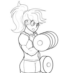 Size: 1183x1406 | Tagged: safe, artist:matchstickman, applejack, human, g4, applejacked, barbell, biceps, humanized, muscles, training, weights