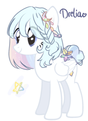 Size: 869x1200 | Tagged: safe, artist:windymils, oc, oc only, oc:sweet drelia, pegasus, pony, female, mare, simple background, smiling, solo