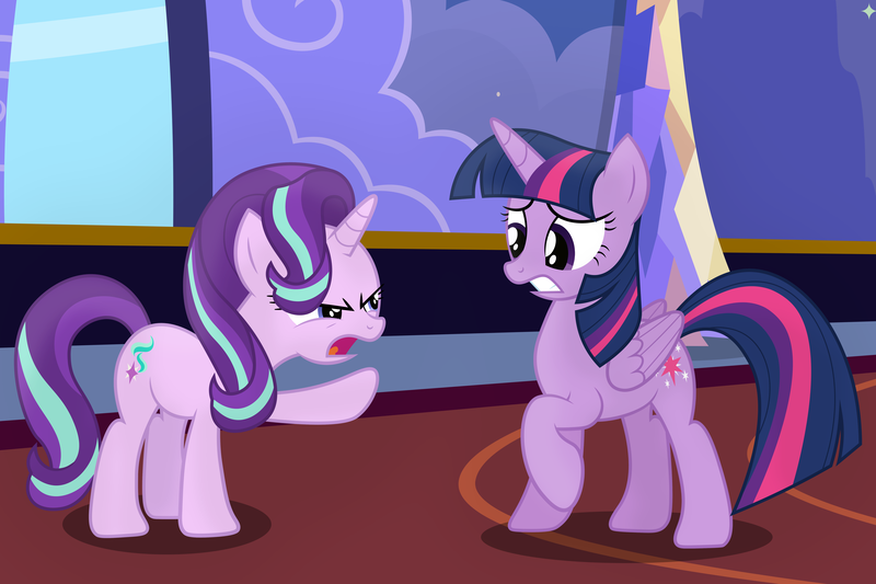 1535048 - safe, artist:mlpshipper24, artist:spottedlions, starlight glimmer,  twilight sparkle, alicorn, pony, unicorn, absurd resolution, angry, female,  mare, open mouth, raised hoof, story in the comments, twilight sparkle  (alicorn), twilight's castle ...