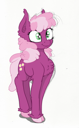 Size: 1348x2188 | Tagged: safe, artist:paskanaakka, derpibooru exclusive, cheerilee, earth pony, pony, g4, alternate hairstyle, chest fluff, colored hooves, ear fluff, female, mare, simple background, smiling, solo, unshorn fetlocks