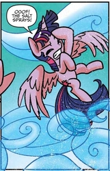 Size: 412x640 | Tagged: safe, artist:agnes garbowska, idw, official comic, twilight sparkle, alicorn, pony, a health of information, g4, spoiler:comic, spoiler:comic58, eyes closed, flying, food, reaction image, salt, twilight sparkle (alicorn)