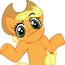 Size: 450x450 | Tagged: safe, applejack, g4, female, looking at you, shrug, shrugpony, simple background, solo, transparent background