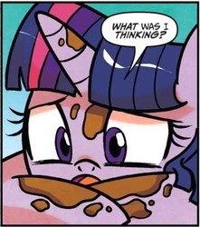 Size: 368x416 | Tagged: safe, artist:agnes garbowska, edit, idw, twilight sparkle, a health of information, friendship is magic #58, g4, my little pony: friendship is magic, my little pony: friendship is magic (idw), spoiler:comic, cropped, mud, reaction image