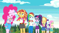 Size: 960x540 | Tagged: safe, edit, edited screencap, editor:liggliluff, screencap, applejack, fluttershy, pinkie pie, rainbow dash, rarity, sci-twi, spike, spike the regular dog, sunset shimmer, twilight sparkle, dog, human, equestria girls, g4, my little pony equestria girls: legend of everfree, animated, assisted exposure, clothes, converse, explosion, faint, frilly underwear, gif, heart, heart print underwear, humane five, humane seven, humane six, magic, panties, partillery, pink underwear, power out of control, ribbon, shoes, shorts, silly panties, skirt, skirt flip, skirt lift, sneakers, tank top, underwear, upskirt