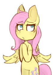 Size: 336x446 | Tagged: safe, artist:urbanqhoul, fluttershy, g4, bipedal, ear fluff, female, frown, simple background, solo, spread wings, transparent background, wings