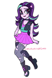Size: 674x1010 | Tagged: safe, artist:cutecartoongirls, starlight glimmer, equestria girls, g4, blushing, boots, choker, clothes, cute, female, heart eyes, moe, ripped stockings, shoes, skirt, skirt lift, skirt pull, solo, stockings, thigh highs, wingding eyes