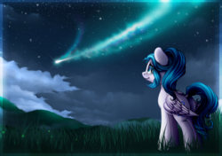 Size: 1360x960 | Tagged: safe, artist:vird-gi, oc, oc only, pegasus, pony, female, mare, night, smiling, solo, stars