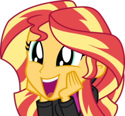 Size: 7000x6465 | Tagged: safe, artist:luckreza8, sunset shimmer, equestria girls, g4, my little pony equestria girls: summertime shorts, pet project, absurd resolution, clothes, cute, female, open mouth, shimmerbetes, simple background, smiling, solo, transparent background, vector