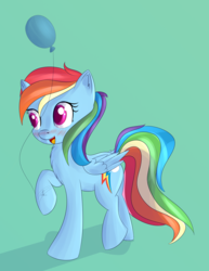 Size: 1996x2592 | Tagged: safe, artist:brok-enwings, rainbow dash, pony, g4, balloon, blushing, cute, dashabetes, female, simple background, solo