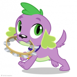 Size: 480x480 | Tagged: safe, screencap, spike, dog, equestria girls, g4, my little pony equestria girls: rainbow rocks, looking at you, mouth hold, musical instrument, puppy, simple background, spike the dog, tambourine, transparent background