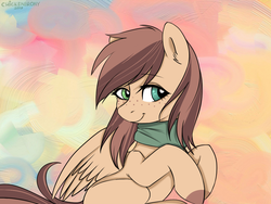 Size: 1024x768 | Tagged: safe, artist:cottonaime, oc, oc only, pegasus, pony, clothes, cute, looking back, scarf, sitting, solo