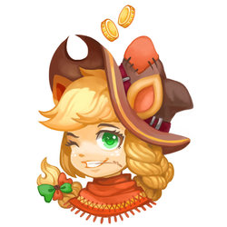 Size: 900x900 | Tagged: safe, artist:kongyi, applejack, human, g4, eared humanization, female, humanized, looking at you, one eye closed, simple background, smiling, solo, wink