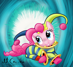 Size: 746x684 | Tagged: safe, artist:mitconnors, pinkie pie, earth pony, pony, g4, clothes, cosplay, costume, crossover, female, lucky straight, prone, solo, yu-gi-oh!