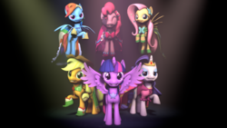 Size: 2560x1440 | Tagged: safe, artist:vamponylovers, applejack, fluttershy, pinkie pie, rainbow dash, rarity, twilight sparkle, alicorn, pony, g4, 3d, at the gala, bedroom eyes, boots, clothes, dignified wear, dress, female, floating, gala dress, grand galloping gala, group shot, jumping, looking at you, mane six, mare, raised hoof, shoes, smiling, source filmmaker, spread wings, twilight sparkle (alicorn), wings