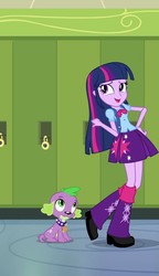 Size: 568x986 | Tagged: safe, screencap, spike, twilight sparkle, dog, equestria girls, g4, my little pony equestria girls, clothes, cropped, leg warmers, puppy, shoes, skirt, spike the dog, twilight sparkle (alicorn)