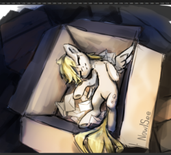 Size: 1069x970 | Tagged: safe, artist:inowiseei, derpy hooves, pegasus, pony, g4, box, cute, female, mail, mare, pony in a box, sleeping, smiling, solo