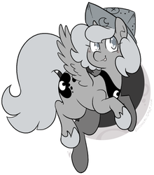 Size: 671x764 | Tagged: safe, artist:egophiliac, princess luna, alicorn, pony, moonstuck, g4, cartographer's cap, cute, female, filly, grayscale, hat, monochrome, moon, simple background, solo, tongue out, white background, woona, younger