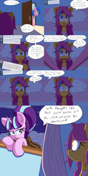 Size: 2000x4000 | Tagged: safe, artist:jake heritagu, firefly, scootaloo, starlight glimmer, pony, comic:ask motherly scootaloo, g4, ask, bed, blanket, cloak, clothes, cloud, cloudsdale, comic, curtains, hairpin, motherly scootaloo, sweatshirt