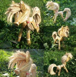Size: 3209x3256 | Tagged: safe, artist:sirvalter, applejack, earth pony, pony, g4, craft, figurine, high res, irl, photo, solo, straw, straw doll, toy, traditional art