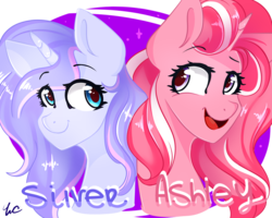 Size: 1000x800 | Tagged: safe, artist:waterz-colrxz, oc, oc only, oc:ashley h, oc:silver swirls, pony, unicorn, bust, female, mare, portrait, simple background, transparent background