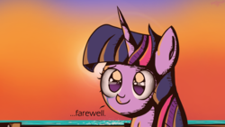 Size: 3264x1836 | Tagged: safe, artist:zsparkonequus, twilight sparkle, g4, crying, female, solo, sunset, text