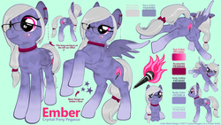 Size: 1920x1080 | Tagged: safe, artist:isolte, oc, oc only, oc:ember, crystal pony, pegasus, pony, female, glasses, oc design, reference sheet, second life