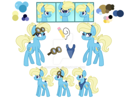 Size: 1024x799 | Tagged: safe, artist:huskywo1f, oc, oc only, oc:sketch, earth pony, pony, female, goggles, mare, reference sheet, solo, watermark