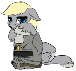 Size: 904x837 | Tagged: safe, artist:10art1, oc, oc only, oc:icepick, pony, cute, fallout, floppy ears, forelegs crossed, helmet, looking at you, simple background, sketch, solo, white background