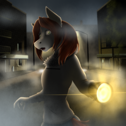 Size: 1000x1000 | Tagged: safe, artist:twotail813, oc, oc only, oc:sunny way, anthro, rcf community, clothes, fog, night, open mouth, silent hill, spooky