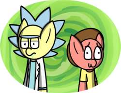 Size: 1006x772 | Tagged: safe, artist:techreel, pony, hilarious in hindsight, morty smith, ponified, rick and morty, rick sanchez, simple background, transparent background