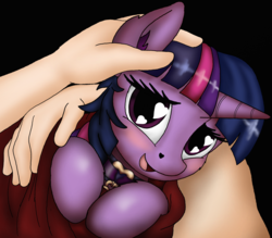 Size: 2083x1826 | Tagged: safe, artist:manifest harmony, twilight sparkle, human, pony, g4, aftercare, blanket, blanket burrito, collar, cuddling, cute, ear fluff, female, heart eyes, heart nostrils, hug, human on pony snuggling, interspecies, looking at you, male, open mouth, pet, pet play, petting, pony pet, romantic, smiling, snuggling, twiabetes, weapons-grade cute, wingding eyes