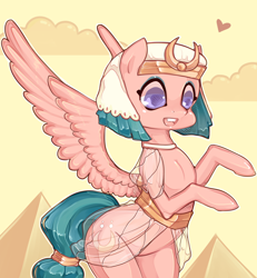 Size: 2354x2548 | Tagged: safe, artist:misukitty, somnambula, daring done?, g4, bipedal, female, heart, high res, pyramid, rearing, solo, spread wings, wings