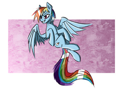 Size: 1746x1248 | Tagged: safe, artist:akweer, rainbow dash, pegasus, pony, g4, abstract background, female, flying, grin, looking away, smiling, solo, spread wings, turned head, wings
