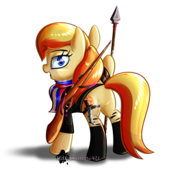 Size: 3000x3000 | Tagged: safe, artist:katakiuchi4u, oc, oc only, earth pony, pony, clothes, commission, female, high res, mare, simple background, solo, spear, transparent background, weapon