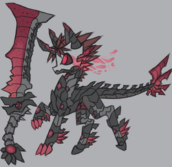 Size: 1200x1172 | Tagged: safe, artist:raptor007, demon, dragon, original species, armor, buster sword, claws, horn, sword, weapon