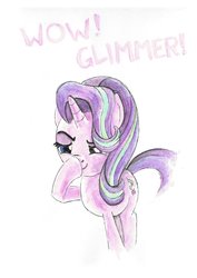 Size: 752x1063 | Tagged: artist needed, safe, edit, edited screencap, screencap, starlight glimmer, pony, unicorn, g4, no second prances, boop, cropped, female, glimmerposting, lidded eyes, meme, raised eyebrow, self-boop, smiling, smirk, solo, traditional art, wow! glimmer