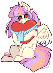 Size: 461x635 | Tagged: safe, artist:tay-niko-yanuciq, oc, oc only, pegasus, pony, cute, digital art, female, heart, heart pillow, mare, ocbetes, pillow, simple background, sitting, solo, transparent background