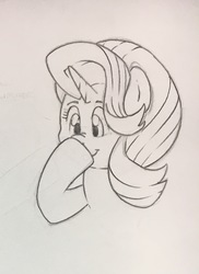 Size: 1421x1957 | Tagged: safe, artist:anonymous, starlight glimmer, pony, unicorn, g4, black and white, boop, exploitable meme, female, glimmerposting, grayscale, lidded eyes, meme, monochrome, raised eyebrow, self-boop, smiling, smirk, solo, traditional art