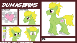 Size: 8000x4500 | Tagged: safe, artist:showtimeandcoal, oc, oc only, oc:dumas briks, earth pony, pony, absurd resolution, big, derp, male, reference sheet, solo, stallion, tall