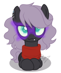 Size: 984x1172 | Tagged: safe, artist:jaysey, oc, oc only, oc:crystallized heart, earth pony, pony, clothes, dark, female, magic, offspring, parent:king sombra, parent:maud pie, prone, scarf, simple background, snaggletooth, solo, sombra eyes, transparent background