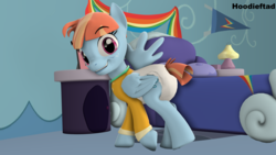Size: 3840x2160 | Tagged: safe, artist:hoodieftad, windy whistles, pegasus, pony, g4, 3d, bed, diaper, diaper fetish, female, fetish, high res, mare, non-baby in diaper, pillow, source filmmaker