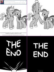 Size: 1204x1604 | Tagged: safe, artist:dekomaru, rainbow dash, pony, tumblr:ask twixie, g4, and then sex happened, applejack (male), applestuck, ask, bedroom eyes, bipedal, female, grayscale, male, monochrome, rule 63, ship:appledash, shipping, straight, transformation, tumblr